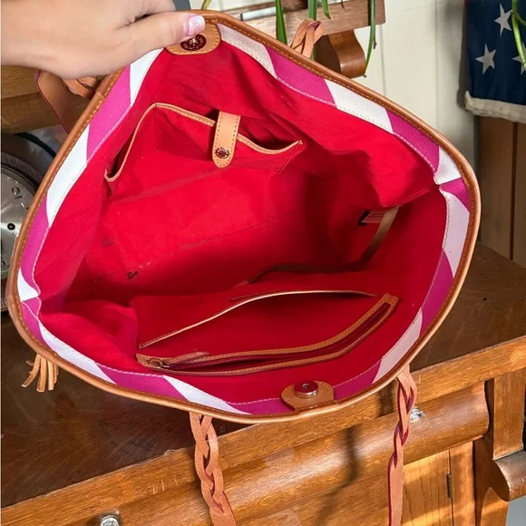 Dooney & Bourke Pink and White Chevron Tote - Picture 8 of 11